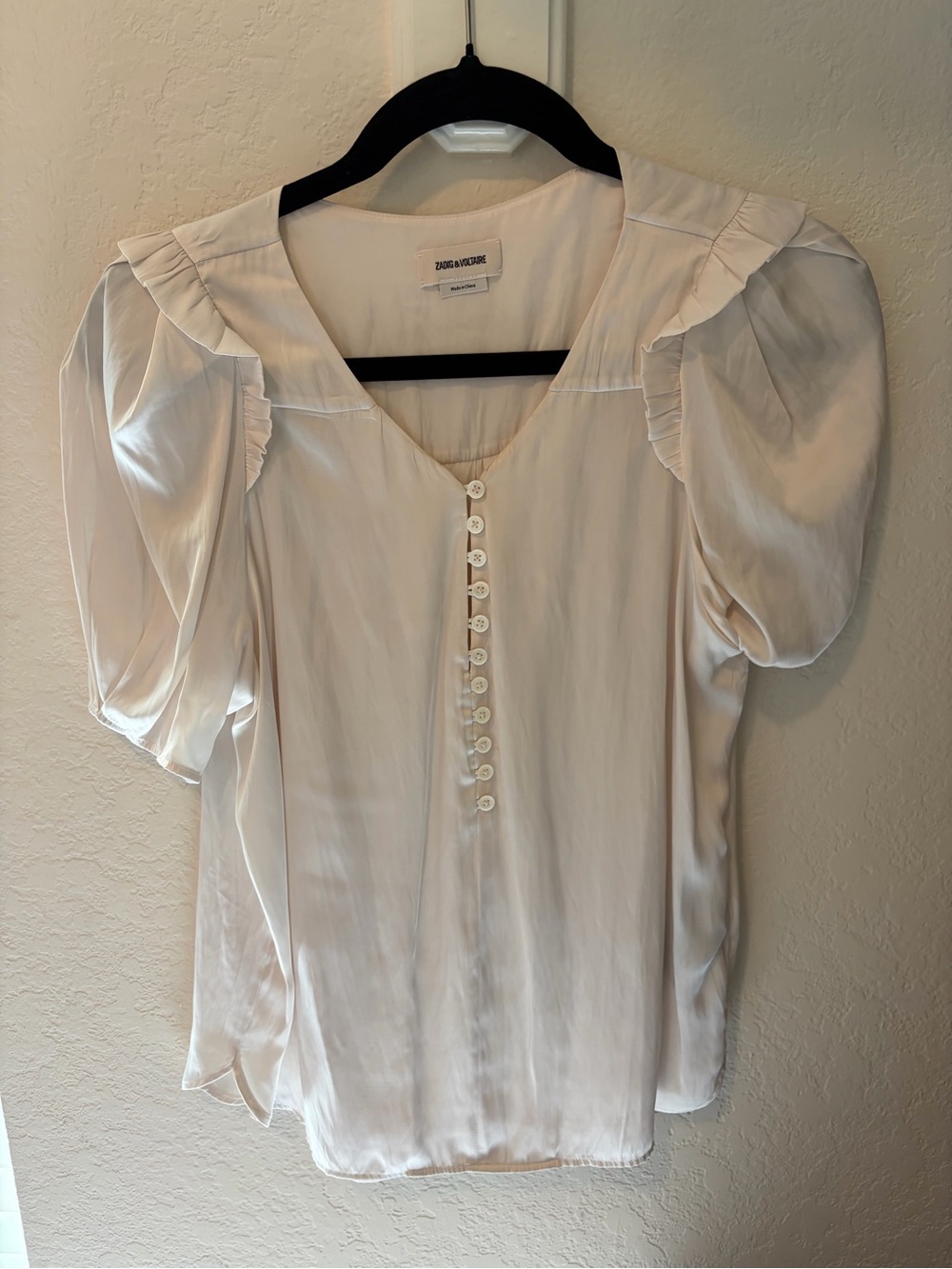 Zadig & Voltaire Ivory Ruffled Puff-Sleeve Button Blouse